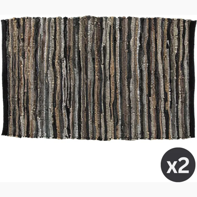 Tiseco Tapijt ZOLA - chindi leer - SET/2 – 60x90 cm, grijs/zwart GREY