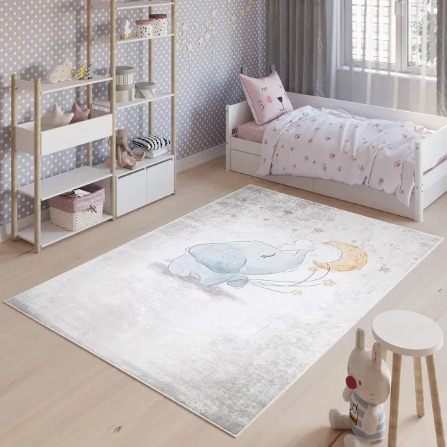 Tapiso Emma Vloerkleed Kinderkamer Olifant Babykamer Kinderen Speelmat- 160x230 Grijs 6