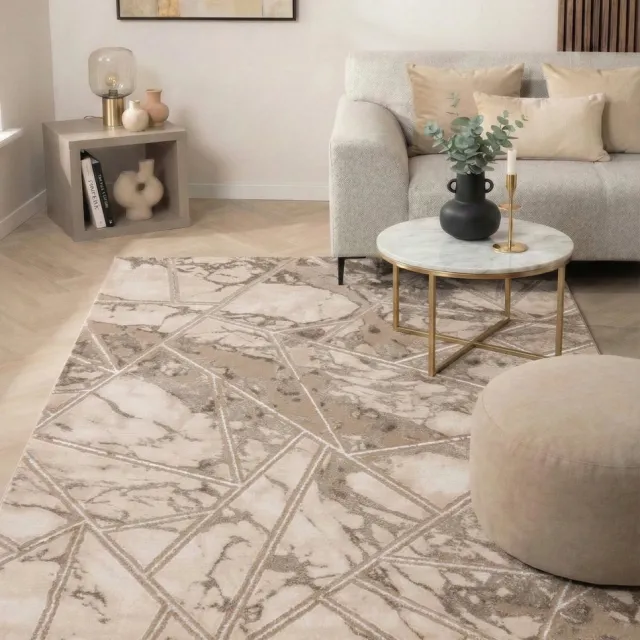 flycarpets Marble Lines Laagpolig Marmer Vloerkleed - Beige - Luxe Tapijt - 160x230 cm