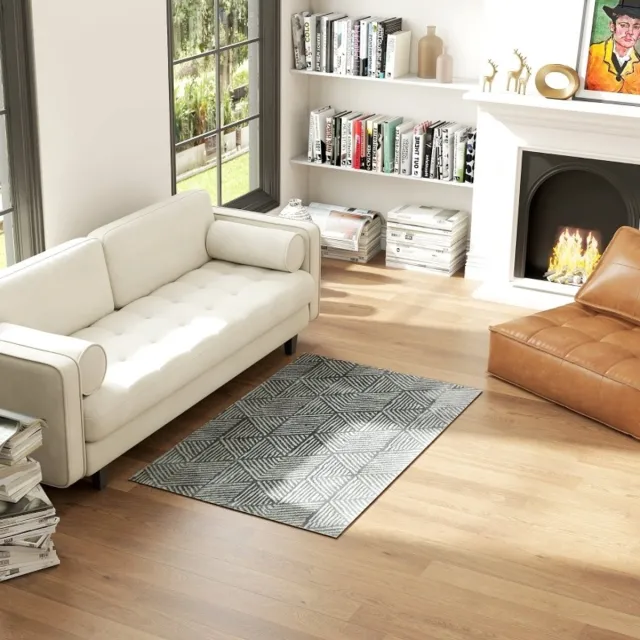 MEUNIQ vloerkleed 150 x 80 cm wasbaar modern woonkamerkleed met geometrisch streeppatroon voor woonkamer slaapkamer en hal donkergrijs