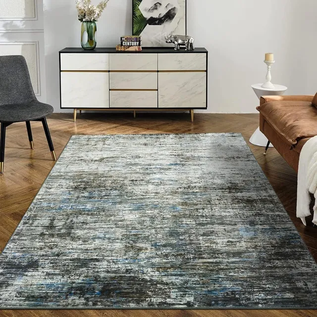 Danky Abstract Vloerkleed Luchtspiegeling 160x230 cm Blauwgrijs - Opvouwbaar Zacht Poolkleed met Antislip Onderkant