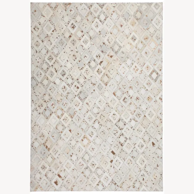 Padiro design laagpolig vloerkleed - crème / offwhite - industrieel geometrisch patroon - voor vloerverwarming - van leer en katoen beige