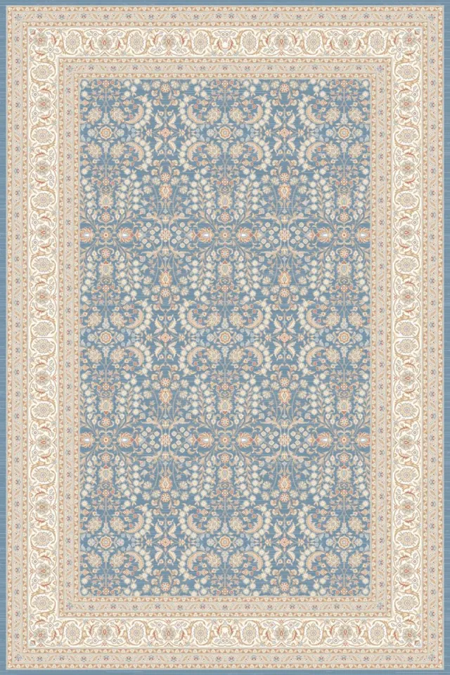 Merkador Tebriz 10005 - Gebloemd -Bedrukt tapijt op chenille stof - Vloerkleed - Antislip - Wasbaar - 160x230 cm. Lichtblauw