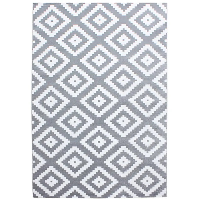 Tapijtenmagazijn Laagpolig vloerkleed, geometrisch patroon, grijs, woonkamerkleed, jute achterkant, afmeting: 280 x 370 cm wit/grijs