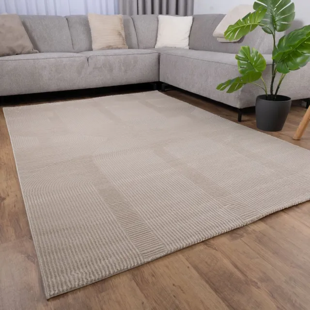 Koho Carpets Beige Tapijt Kwalitatief Laagpolig Vloerkleed Koho Premium Touch 3D Toon op Toon Japandi Stijl - 120x170cm- Modern - Woonkamer - Salon - Slaapkamer - Eetkamer