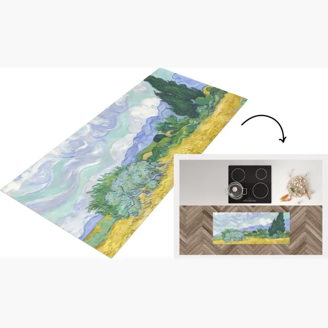 KitchenYeah Keukenloper - Loper keuken - Korenveld met cipressen - Vincent van Gogh - Keukenloper vinyl Multicolor