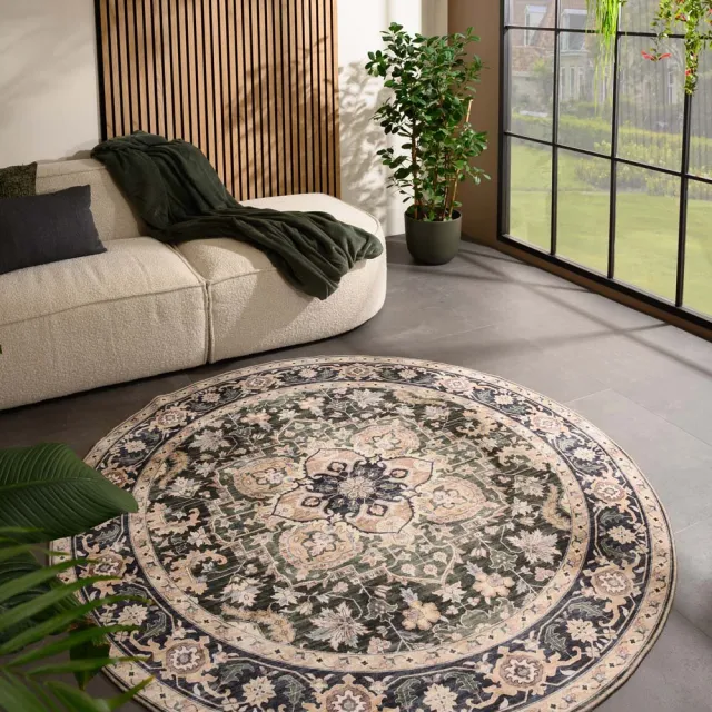 Heritaged Rond vintage buitenkleed - Valenca Fino beige/groen 200