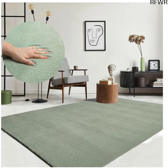 RFWR Moderne Pluizige Kortpolige Tapijt - Antislip, Wasbaar tot 30 Graden, Superzacht, Bontlook, Groen, 80 x 150 cm