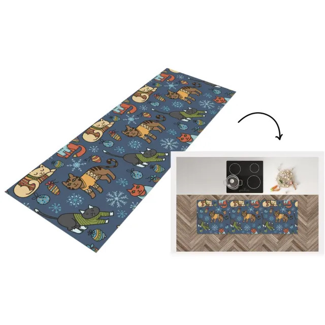 KitchenYeah Keukenloper - Loper keuken - Kat - Dieren - Kerst - Patroon - 180x60 cm - Keukenloper vinyl Multicolor