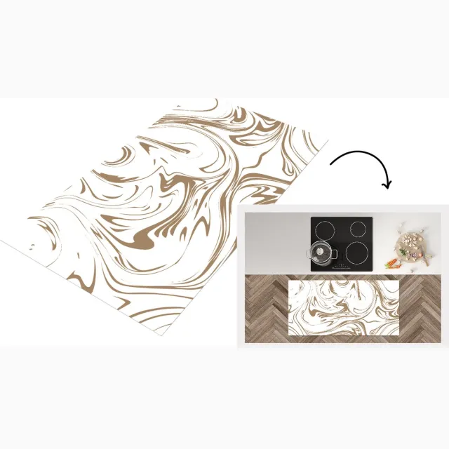 KitchenYeah Keukenloper - Loper keuken - Marmer - Bruin - Lijn - 120x60 cm - Keukenloper vinyl Multicolor