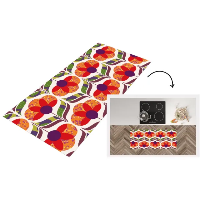 KitchenYeah Keukenloper 120x50 cm - Keukenmat vinyl Retro - Flower Power - Vintage - Kleuren - Keukenmatten loper - Keuken vloerkleed tapijt