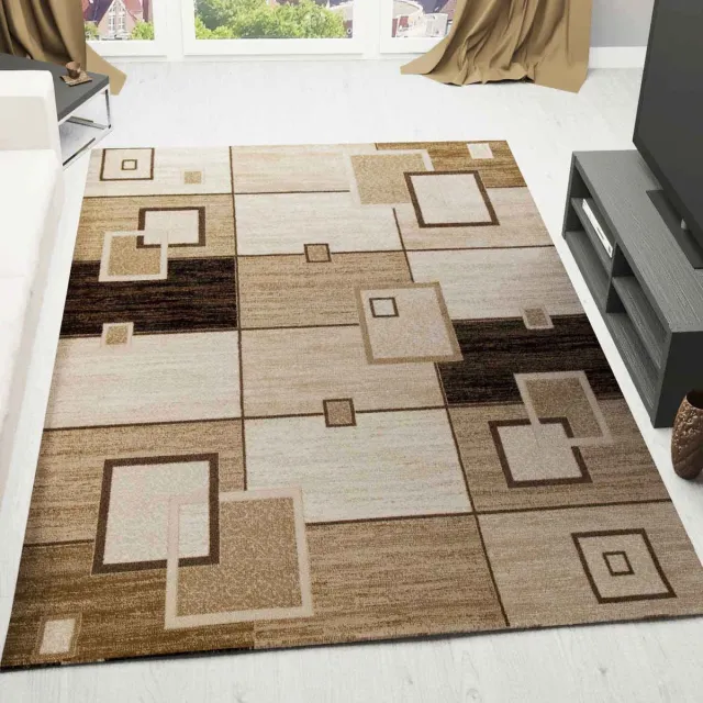 Ibenzoa Stijlvol Geometrisch Tapijt voor Woonkamer met Kleurverloop in Bruine en Beige Tinten