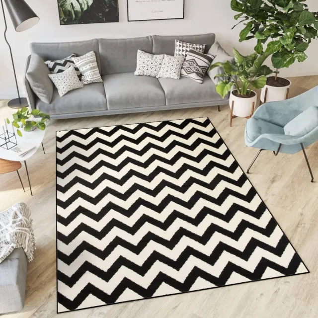 Tapiso Dream Vloerkleed Zwart Wit Modern Zigzag Woonkamer Tapijt Zwart Wit 2