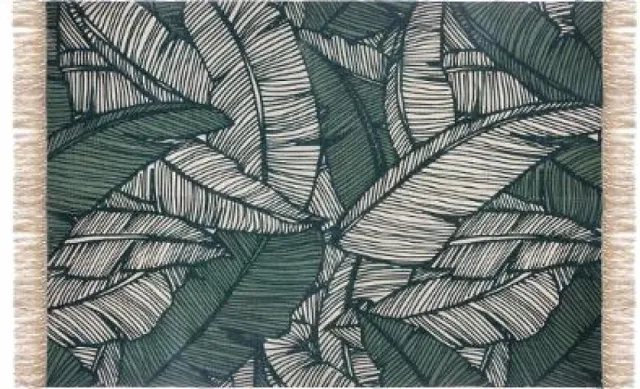 Atmosphera Créateur d'intérieur® Vloerkleed groen beige bladmotief - jungle vloerkleed katoen met franjes Vert