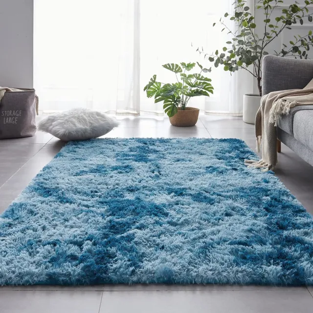 ROHATIM Hoogpolig tapijt, superzacht, shaggy, pluizig, marineblauw, 60 x 100 cm Donker Blauw