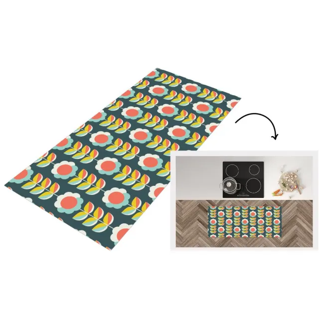KitchenYeah Keukenloper 120x50 cm - Keukenmat vinyl Retro - Bloemen - Scandinavisch - Keukenmatten loper - Keuken vloerkleed tapijt