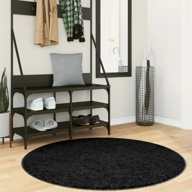 vidaXL Vloerkleed OVIEDO laagpolig Ø 120 cm zwart, foto 2