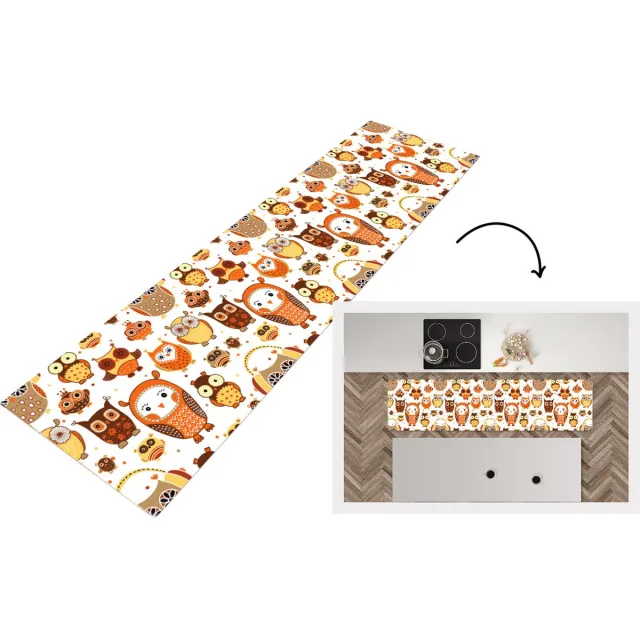 KitchenYeah Keukenloper - Loper keuken - Meisjes - Uil - Oranje - Patronen - Keukenloper vinyl, foto 3