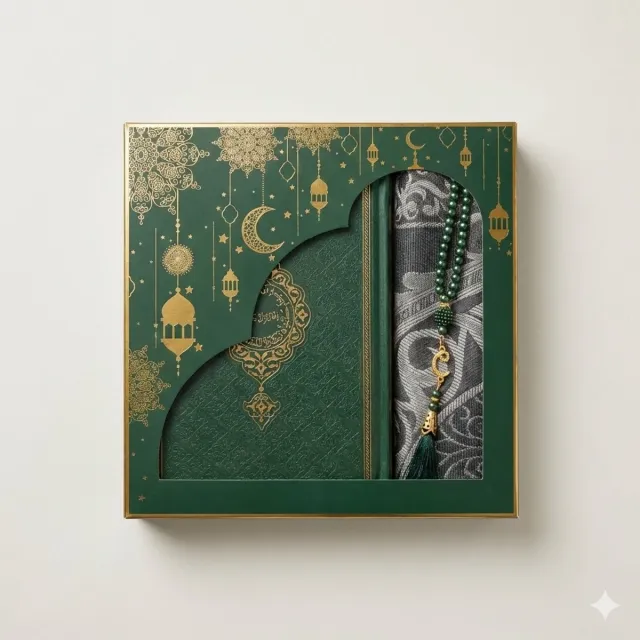 Firaset Luxe Koran Set – Islamitisch Cadeau, QR Audio & Meertalige Vertaling (EN/FR/DE/TR/ES), Gebedskleed, Tasbih & Geschenkdoos groene