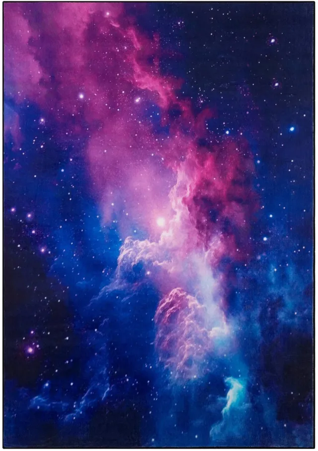 Tapiso COSMO GAME Vloerkleed Kinderkamer Galaxy Sterrenhemel Kindertapijt Ruimtevaart Speeltapijt Blauw Roze Nevel Motief Antislip - 200x300