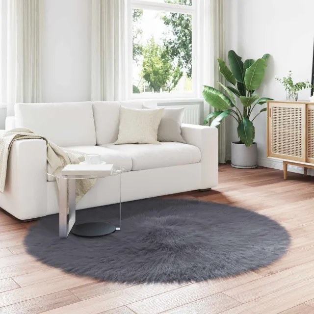 vidaXL Tapijt van imitatie TAFALLA Antracietkleurig Ø 200 cm Polyester, foto 2