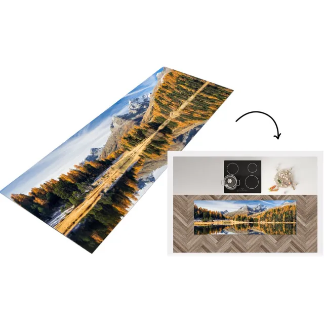 KitchenYeah Keukenloper - Loper keuken - Alpen - Bergen - Bos - 150x50 cm - Keukenloper vinyl Multicolor