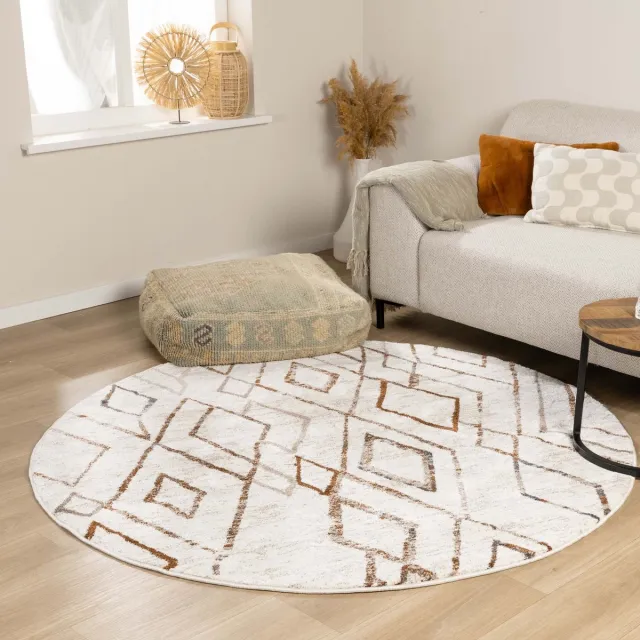 Fraai Rond Berber vloerkleed - Blend Diamond Terracotta - Ø 240cm