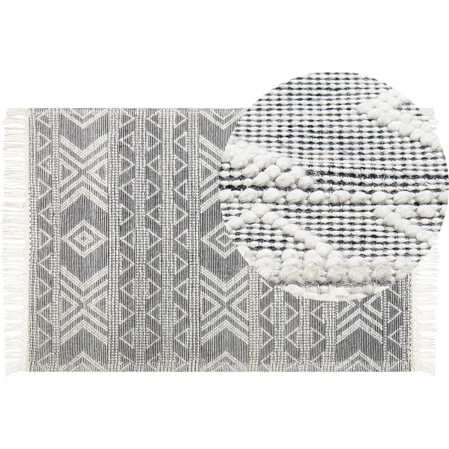 Beliani PAZAR - Modern vloerkleed - Zwart/Wit - Wol