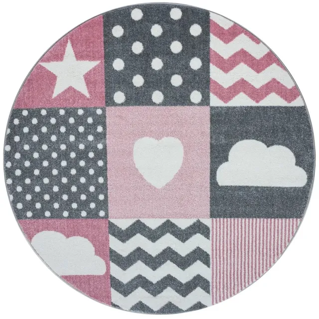 Dutch XXL Rond Kindervloerkleed | Tapijt | Kids | Blokken | Roze