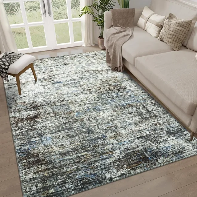 Danky Abstract Vloerkleed Luchtspiegeling 120x170 cm Blauwgrijs - Opvouwbaar Zacht Poolkleed met Antislip Onderkant