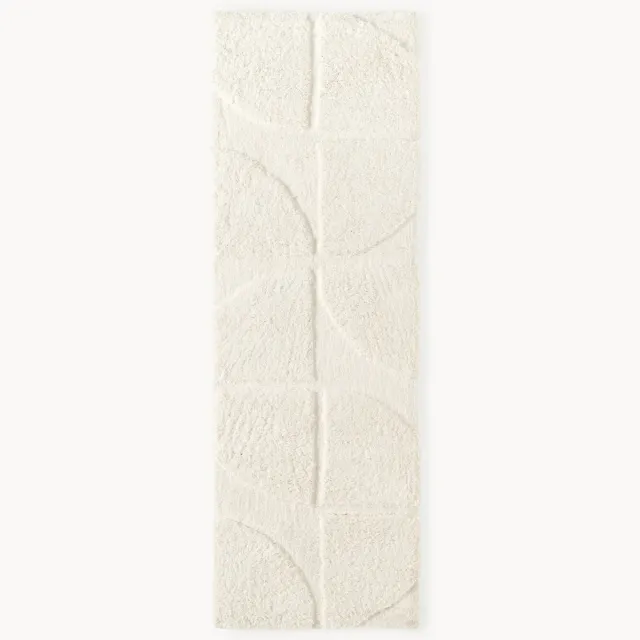 Westwing Collection Pluizig hoogpolige loper Jade met verhoogd hoog-laag structuur Wit