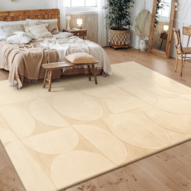 flycarpets Zacht fluffy vloerkleed - Lely Modern Beige - 240x340 cm - Laagpolig Tapijt Woonkamer / Slaapkamer / Kinderkamer