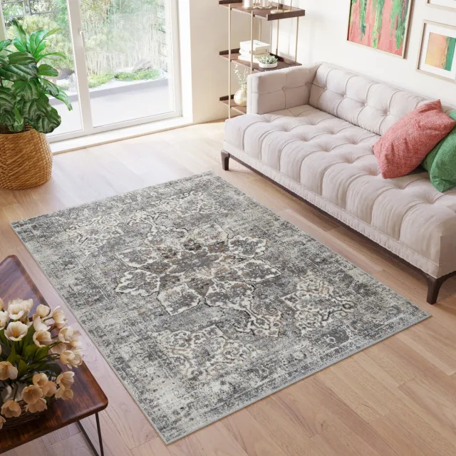 Tapiso Valley Vloerkleed Woonkamer Vintage Laagpolig Tapijt Maat- 140x200 Beige Lichtgrijs1