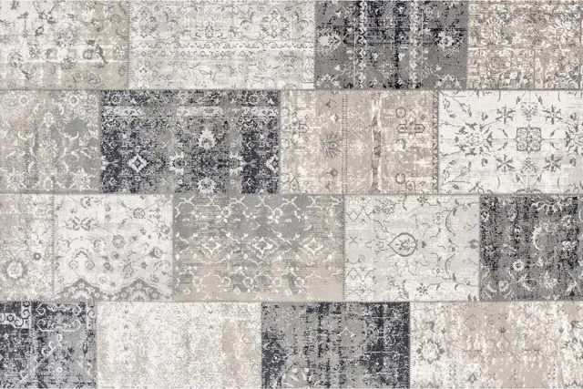 Lifa-Living LIFA LIVING Vloerkleed - Patchwork - Geruit Design - Retro - Grijs - 133 x 200 cm Donkergrijs