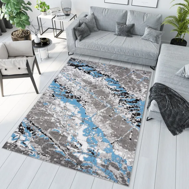 Tapiso Maya Vloerkleed Grijs Blauw Woonkamer Abstract Tapijt Maat- 140x200