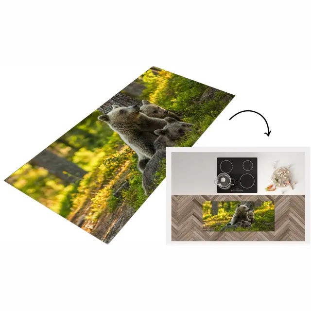 KitchenYeah Keukenloper - Loper keuken - Beer - Bruin - Bos - Keukenloper vinyl Multicolor