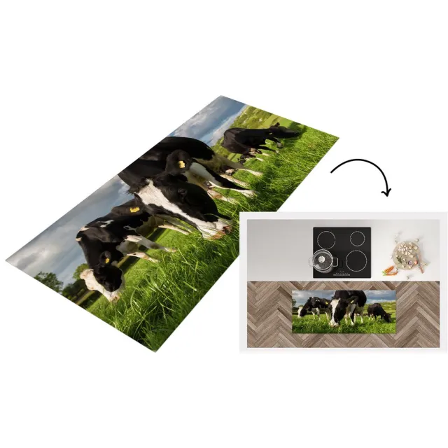 KitchenYeah Keukenloper - Loper keuken - Koeien - Dieren - Gras - Keukenloper vinyl Multicolor