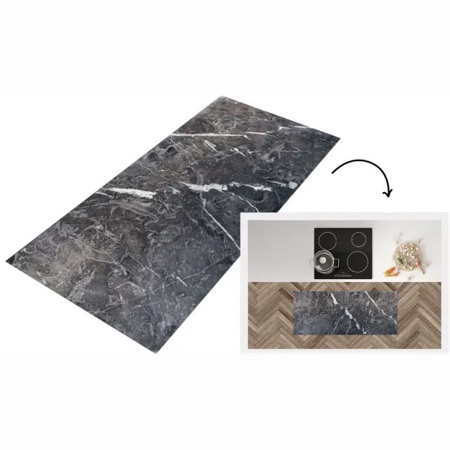 KitchenYeah Keukenloper 120x50 cm - Keukenmat vinyl Marmer - Grijs - Wit - Keukenmatten loper - Keuken vloerkleed tapijt