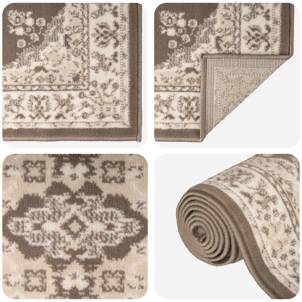 vidaXL Tapijtloper FLORNES Geweven Taupe patroon 80 x 350 cm PP 7 mm, foto 4