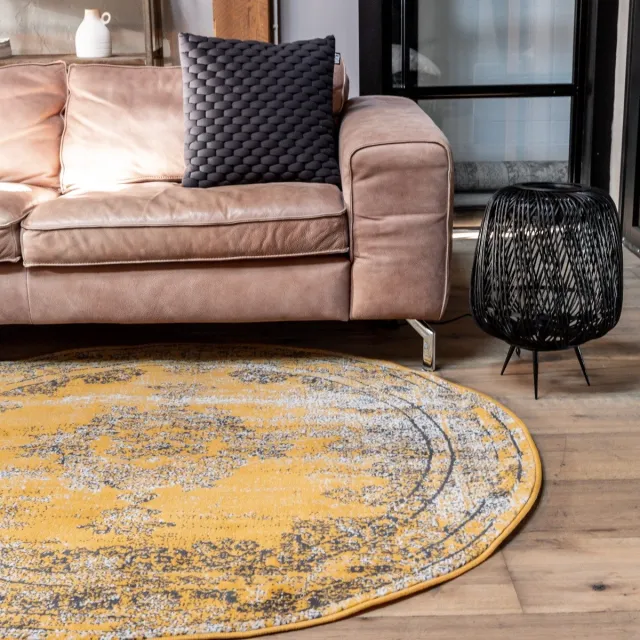 Eva Interior Rond vintage vloerkleed Bloom Geel - Interieur05 - Rond 100 Ø - (XS)