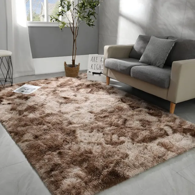 Famanu Pluche tapijt, wollig, rond, grote maat, moderne woonkamer, kinderen, meisjes, zacht en pluizig tapijt voor de slaapkamer/woonkamer/kinderkamer (bruin, 80 x 150 cm)