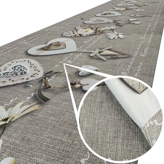 ANRO Keukenloper Mama Hartjes Grijs 220x52cm – Antislip Gangloper Tapijtloper 3 mm Laagpolig
