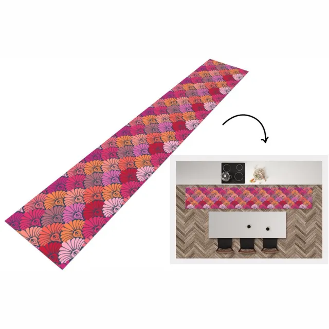 KitchenYeah Keukenloper 300x50 cm - Keukenmat vinyl Patronen - Art Deco - Roze - Bloemen - Keukenmatten loper - Keuken vloerkleed tapijt