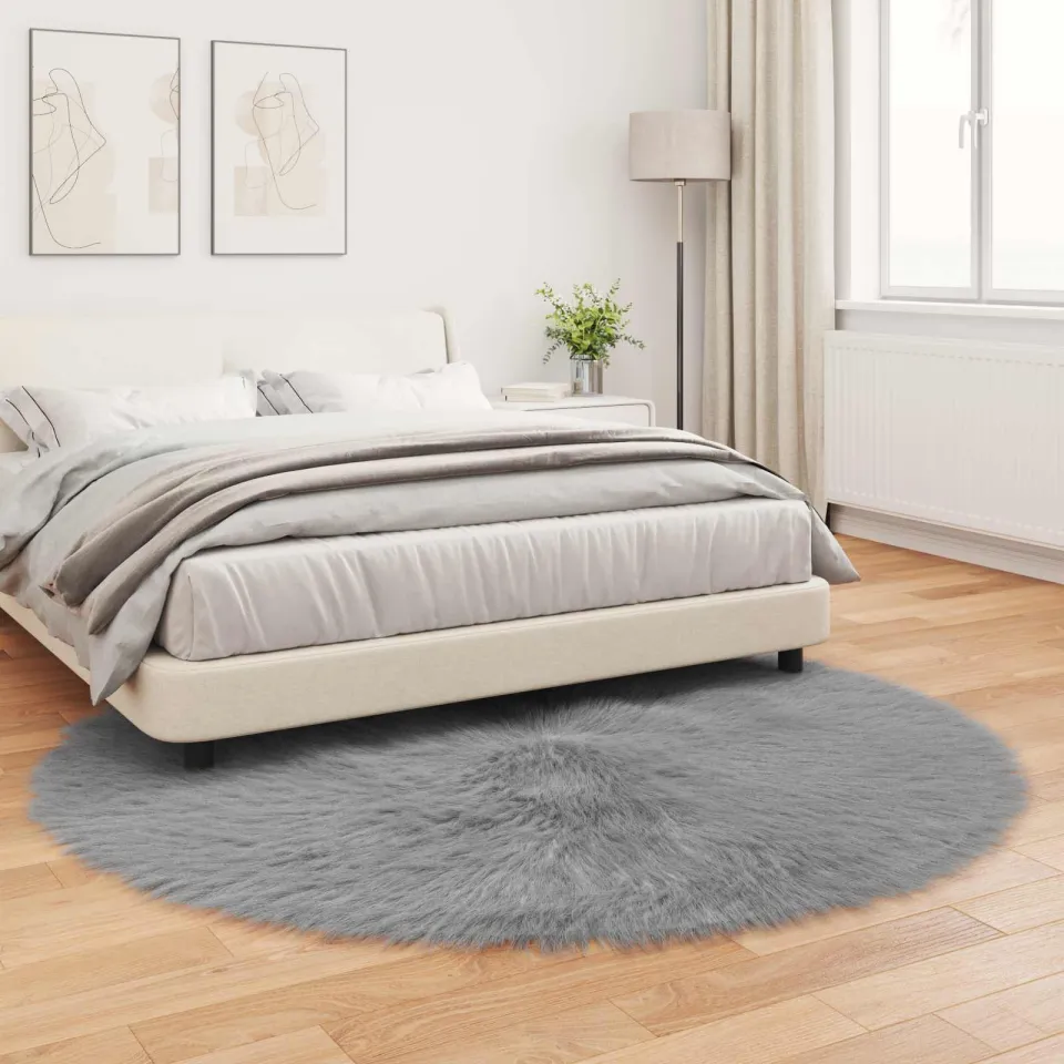 vidaXL Tapijt van imitatie TAFALLA Grijs Ø 160 cm Polyester, foto 3