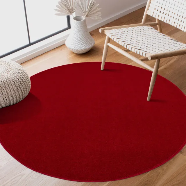 Muratap Uni Rond Rood Vloerkleed – Modern Laagpolig Effen Tapijt- 300 CM Ø Zwart