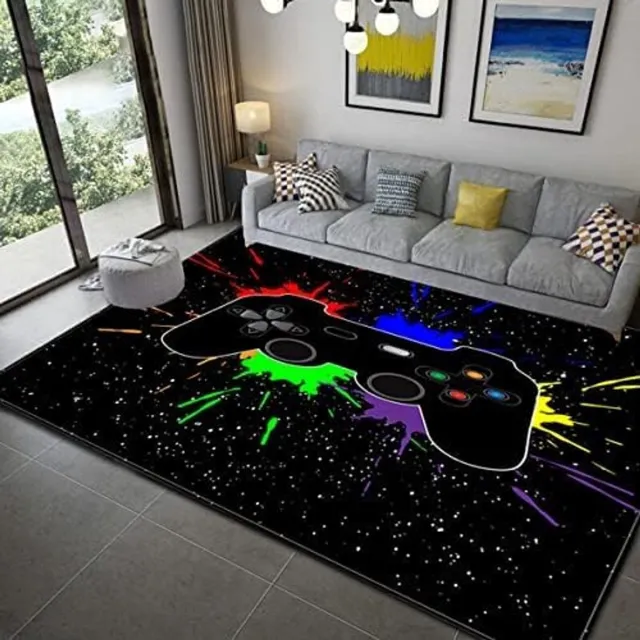 Unyqoos Grote antislip speelmat met gamecontroller ontwerp voor tieners en kinderkamers, 160 x 200 cm, zwart Multi