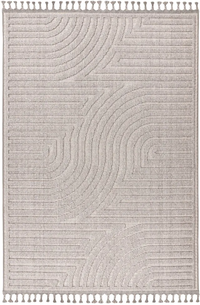 Padiro design laagpolig vloerkleed 120 x 170 cm - lichtgrijs - modern geometrisch patroon - voor vloerverwarming - van polypropyleen en jute