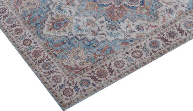 Vercai Rugs Fenix Collectie - Laagpolig Vloerkleed - Modern Tapijt met Vintage Ontwerp - Chenille - Blauw