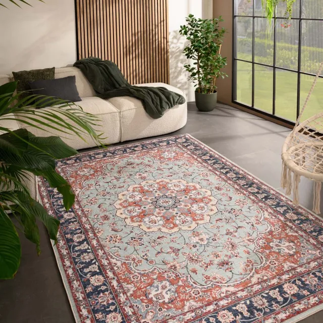 Heritaged Vintage buitenkleed - Valenca Nova saliegroen/rood 120x160