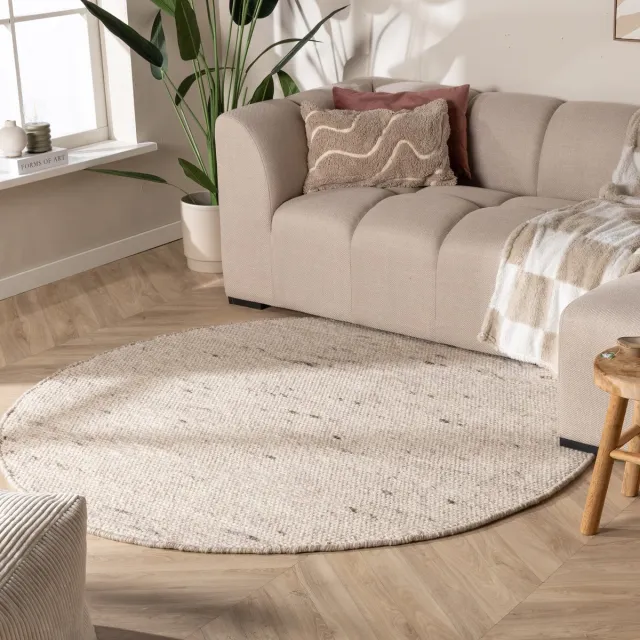 NATURL. Rond wollen vloerkleed - Feline Wit/Gemeleerd | Isolerend - Ø 200cm Crème